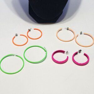 Vintage Colorful Enamel Hoop Earrings 4 Pairs